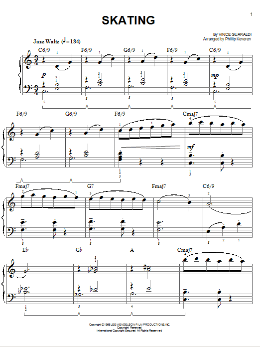 Vince Guaraldi Skating [Jazz version] (arr. Phillip Keveren) sheet music notes and chords arranged for Easy Piano
