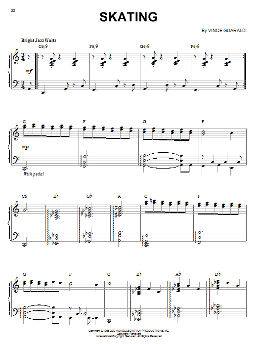 Vince Guaraldi Skating sheet music notes and chords arranged for Big Note Piano
