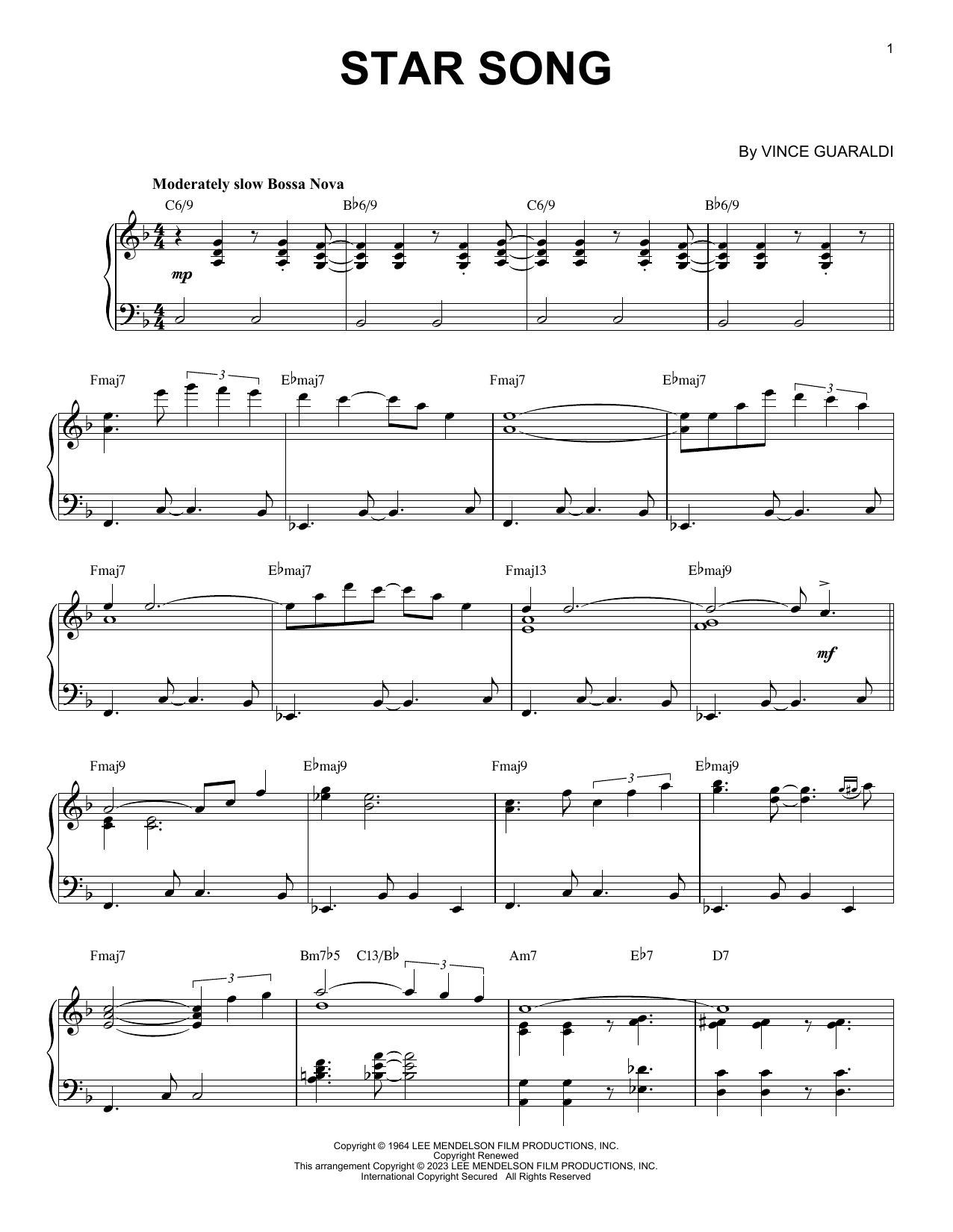Vince Guaraldi Star Song [Jazz version] (arr. Brent Edstrom) sheet music notes and chords arranged for Piano Solo