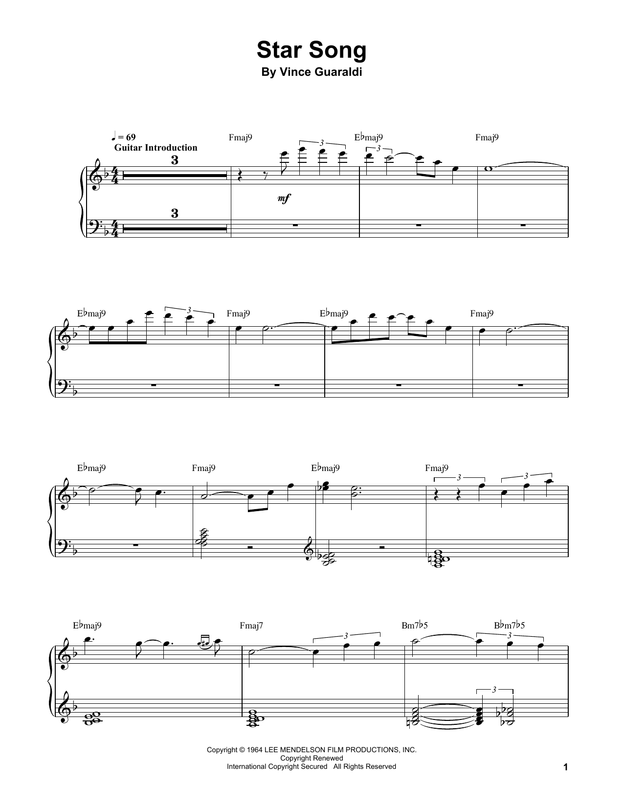 Vince Guaraldi Star Song sheet music notes and chords arranged for Real Book – Melody & Chords