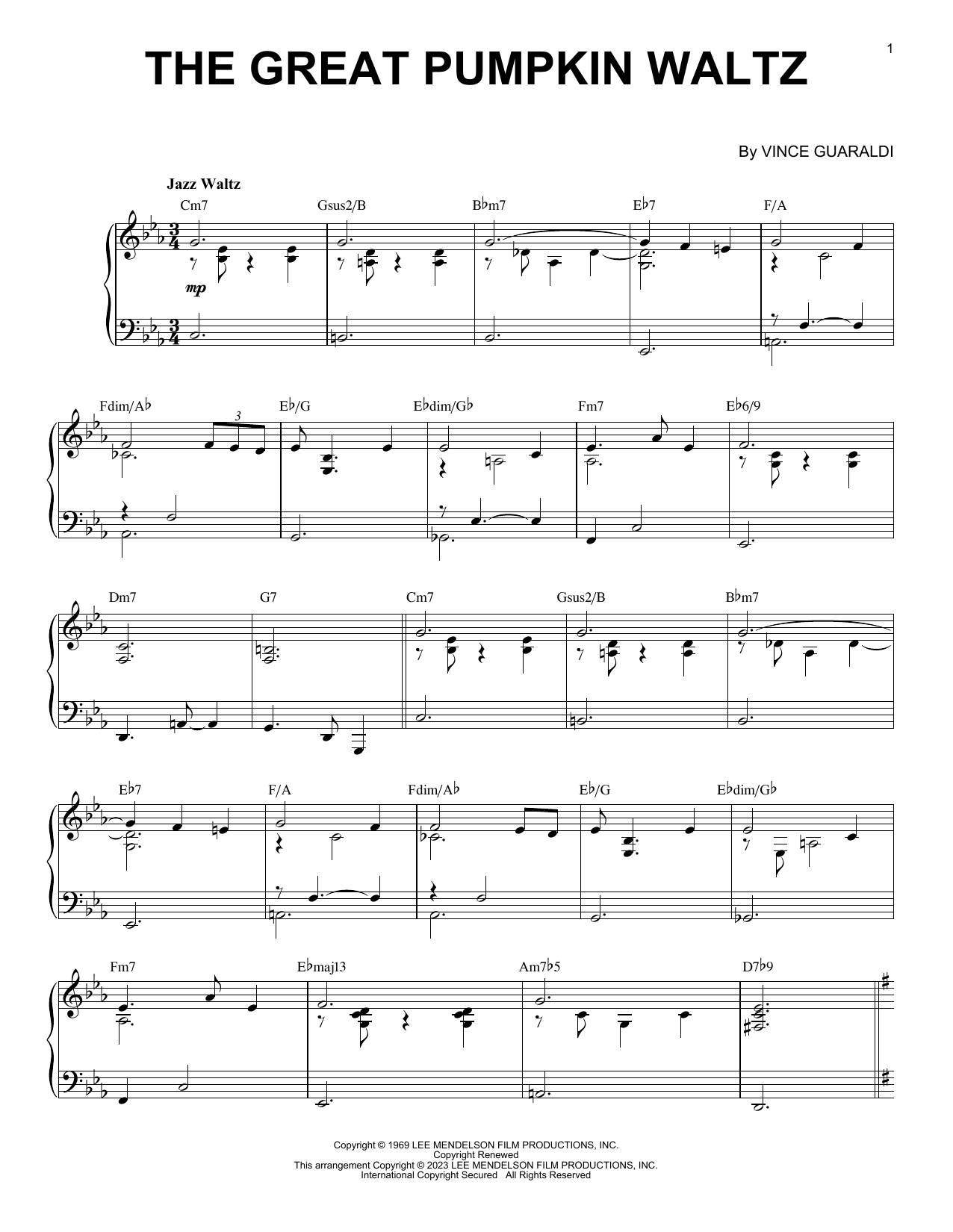 Vince Guaraldi The Great Pumpkin Waltz [Jazz version] (arr. Brent Edstrom) sheet music notes and chords arranged for Piano Solo