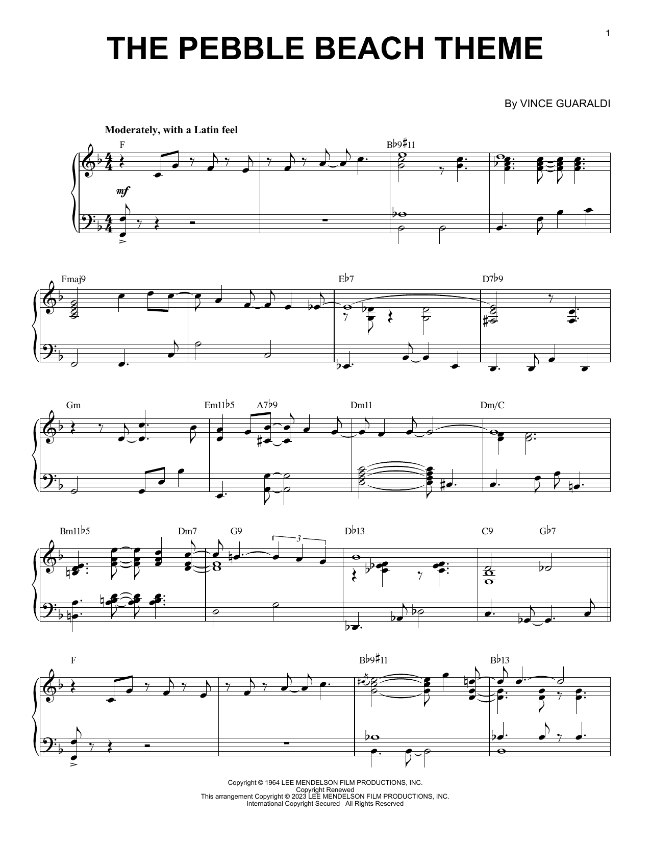 Vince Guaraldi The Pebble Beach Theme [Jazz version] (arr. Brent Edstrom) sheet music notes and chords arranged for Piano Solo