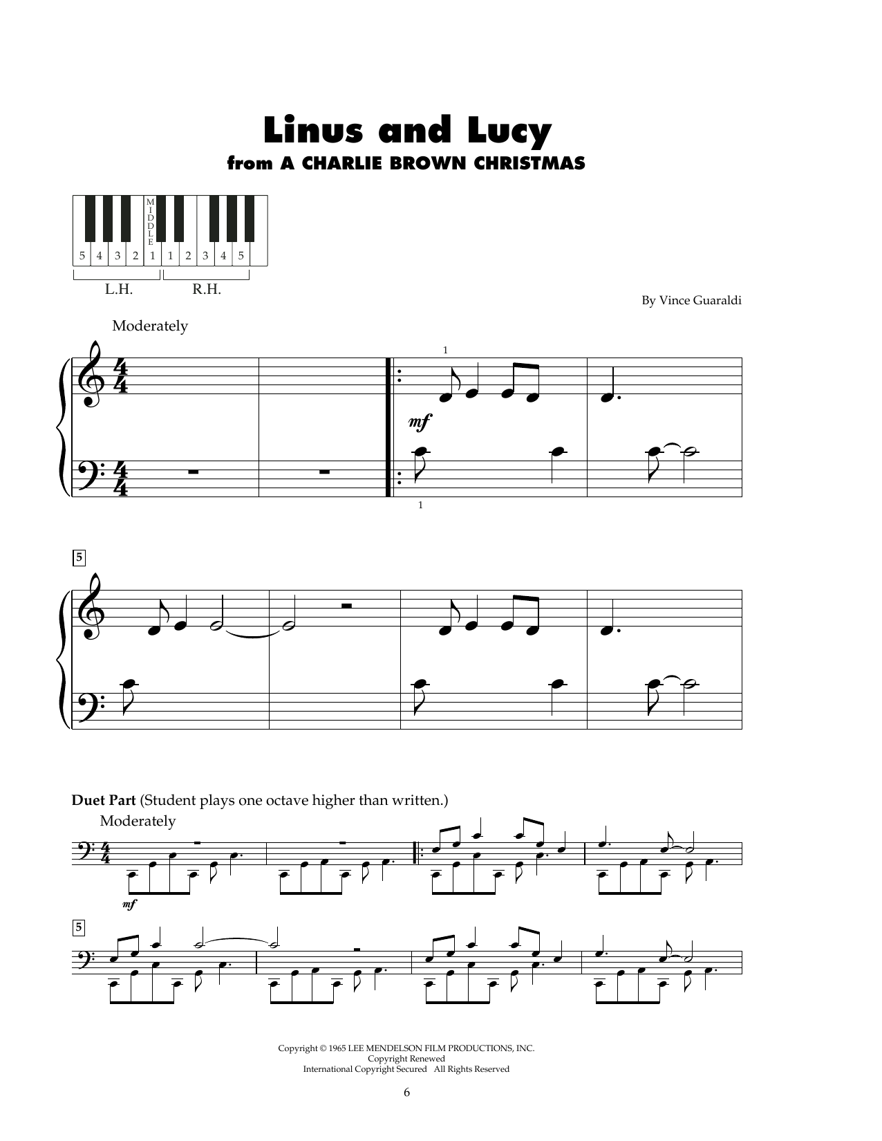 Vince Guaraldi Trio Linus And Lucy sheet music notes and chords arranged for 5-Finger Piano