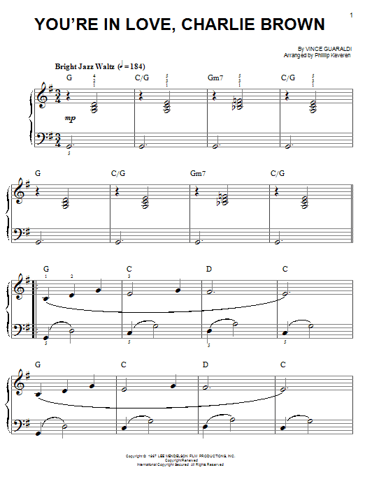 Vince Guaraldi You're In Love, Charlie Brown (arr. Phillip Keveren) sheet music notes and chords arranged for Piano Solo