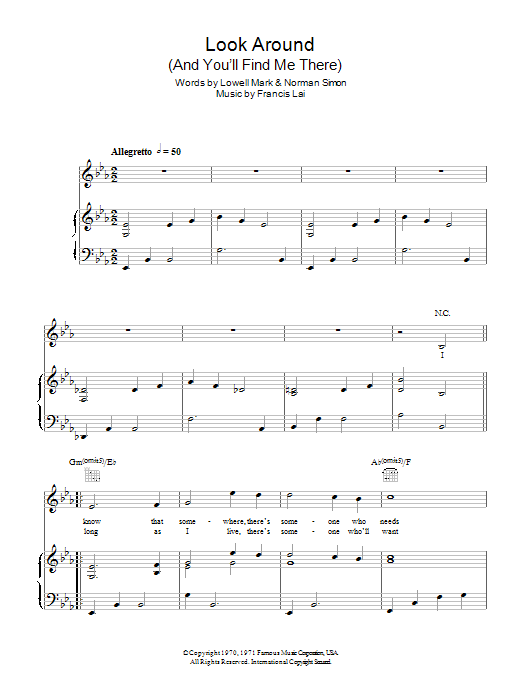Vince Hill Look Around (And You'll Find Me There) sheet music notes and chords arranged for Piano, Vocal & Guitar Chords