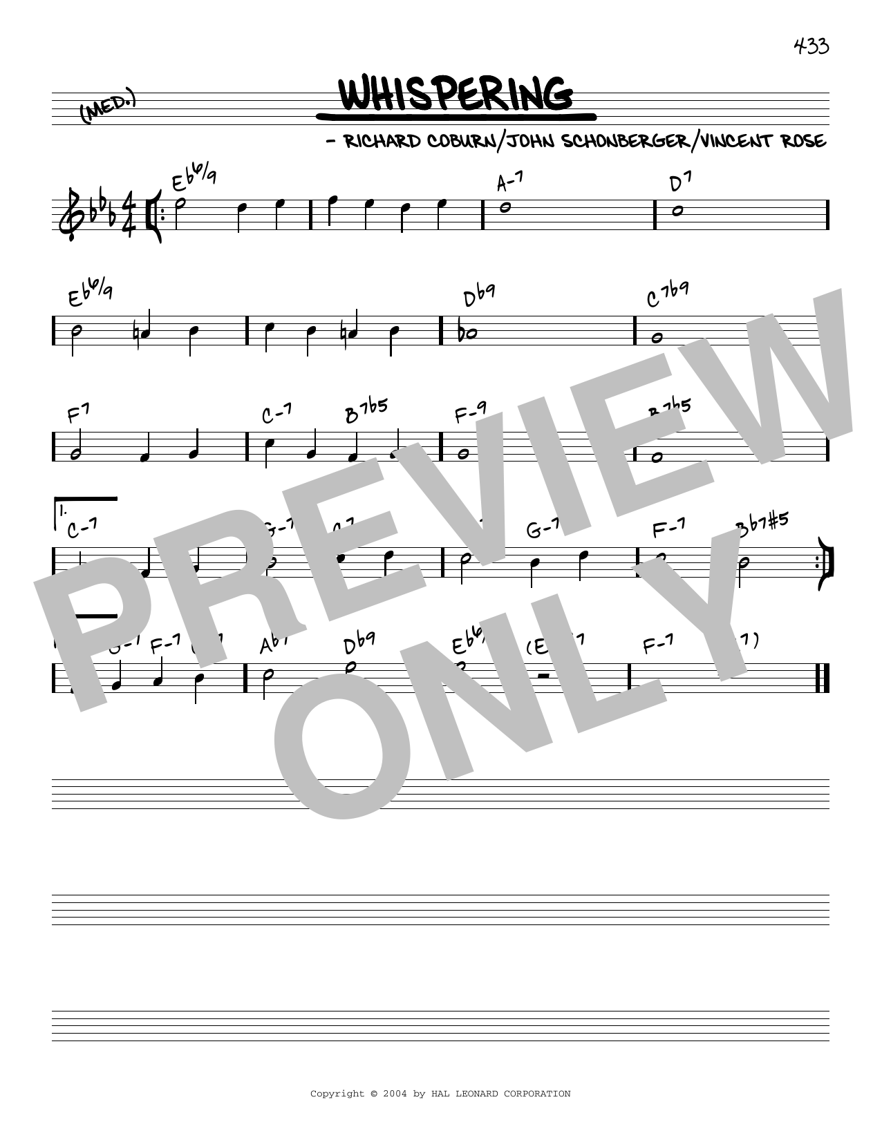 Vincent Rose Whispering [Reharmonized version] (arr. Jack Grassel) sheet music notes and chords arranged for Real Book – Melody & Chords