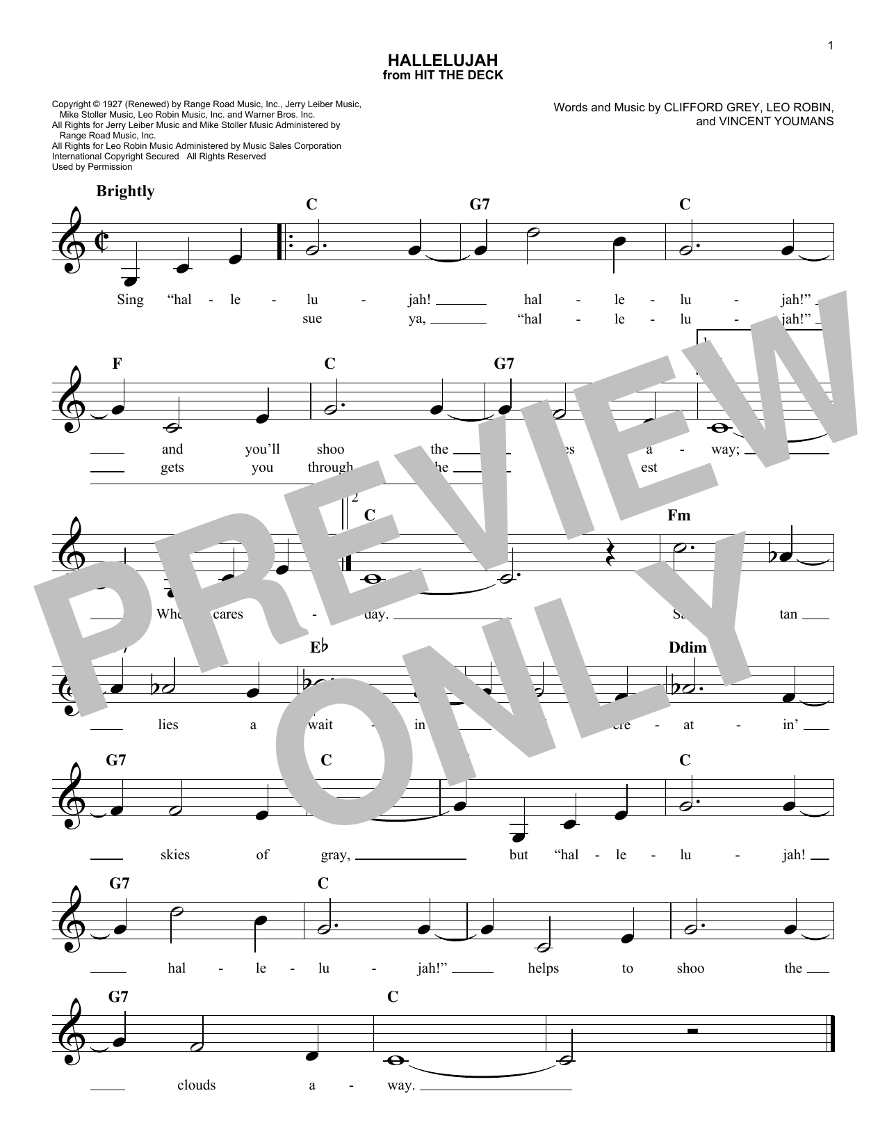 Vincent Youmans Hallelujah sheet music notes and chords arranged for Easy Lead Sheet / Fake Book