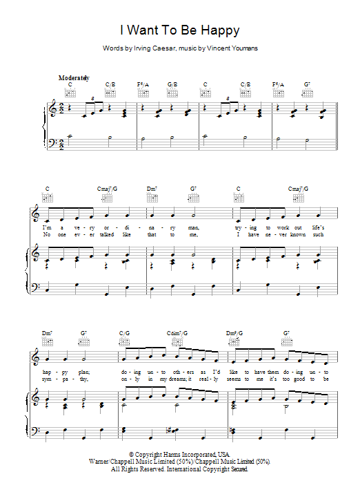 Vincent Youmans I Want To Be Happy sheet music notes and chords arranged for Piano, Vocal & Guitar Chords