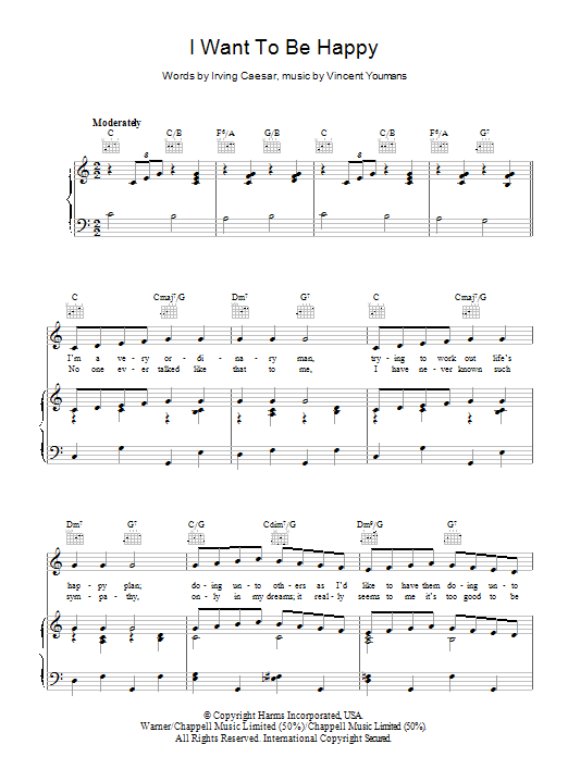 Vincent Youmans I Want To Be Happy sheet music notes and chords arranged for Easy Piano