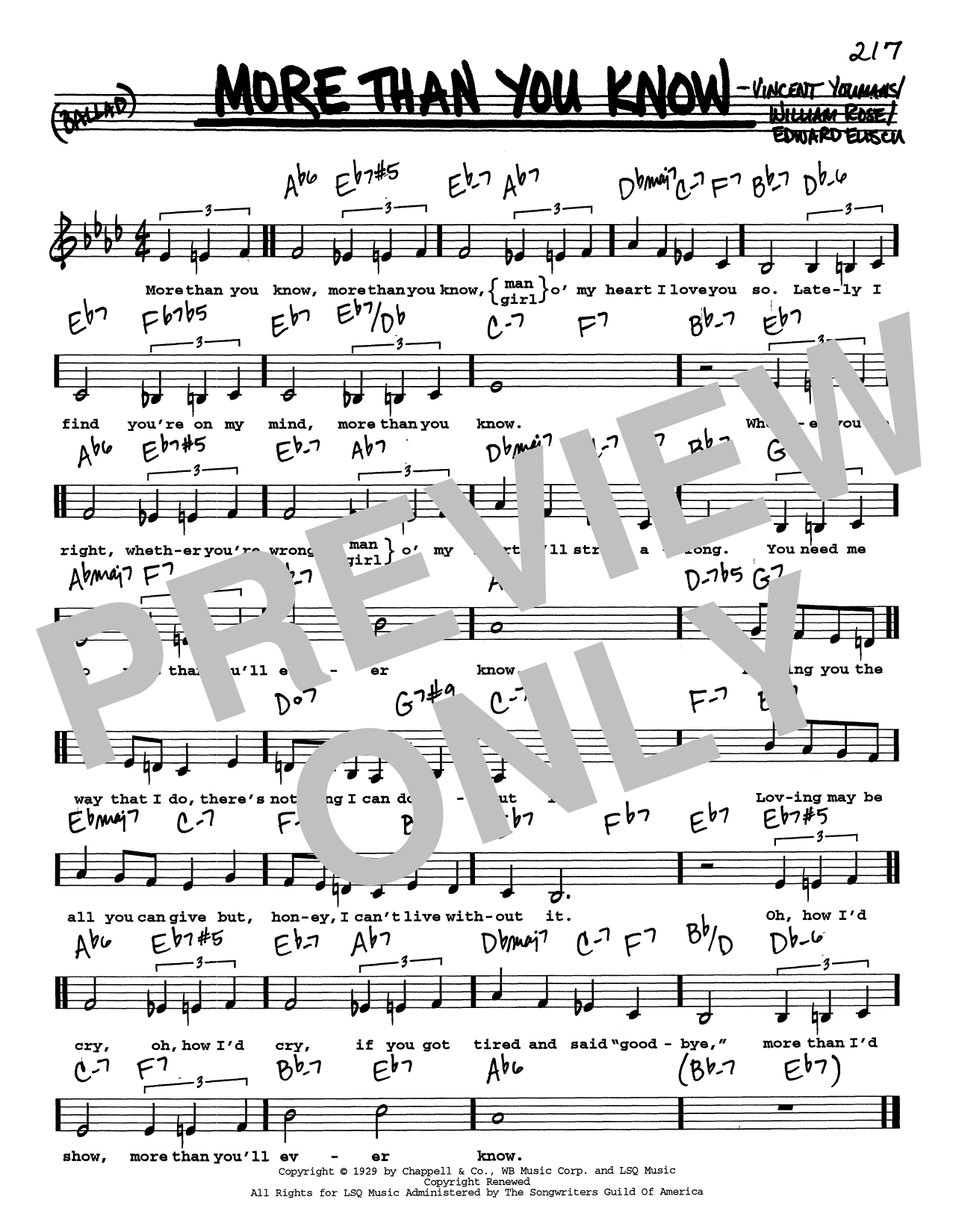Vincent Youmans More Than You Know (Low Voice) sheet music notes and chords arranged for Real Book – Melody, Lyrics & Chords