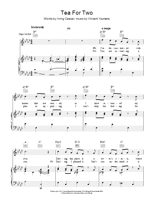 Vincent Youmans Tea For Two (from No, No, Nanette) sheet music notes and chords arranged for Piano, Vocal & Guitar Chords
