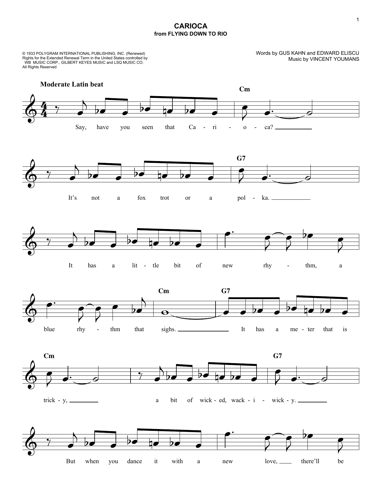 Vincent Youmans The Carioca sheet music notes and chords arranged for Easy Lead Sheet / Fake Book