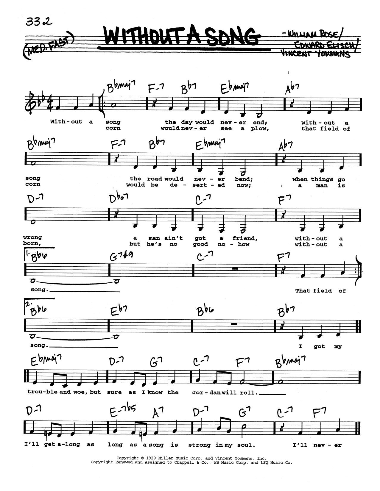 Vincent Youmans Without A Song (Low Voice) sheet music notes and chords arranged for Real Book – Melody, Lyrics & Chords