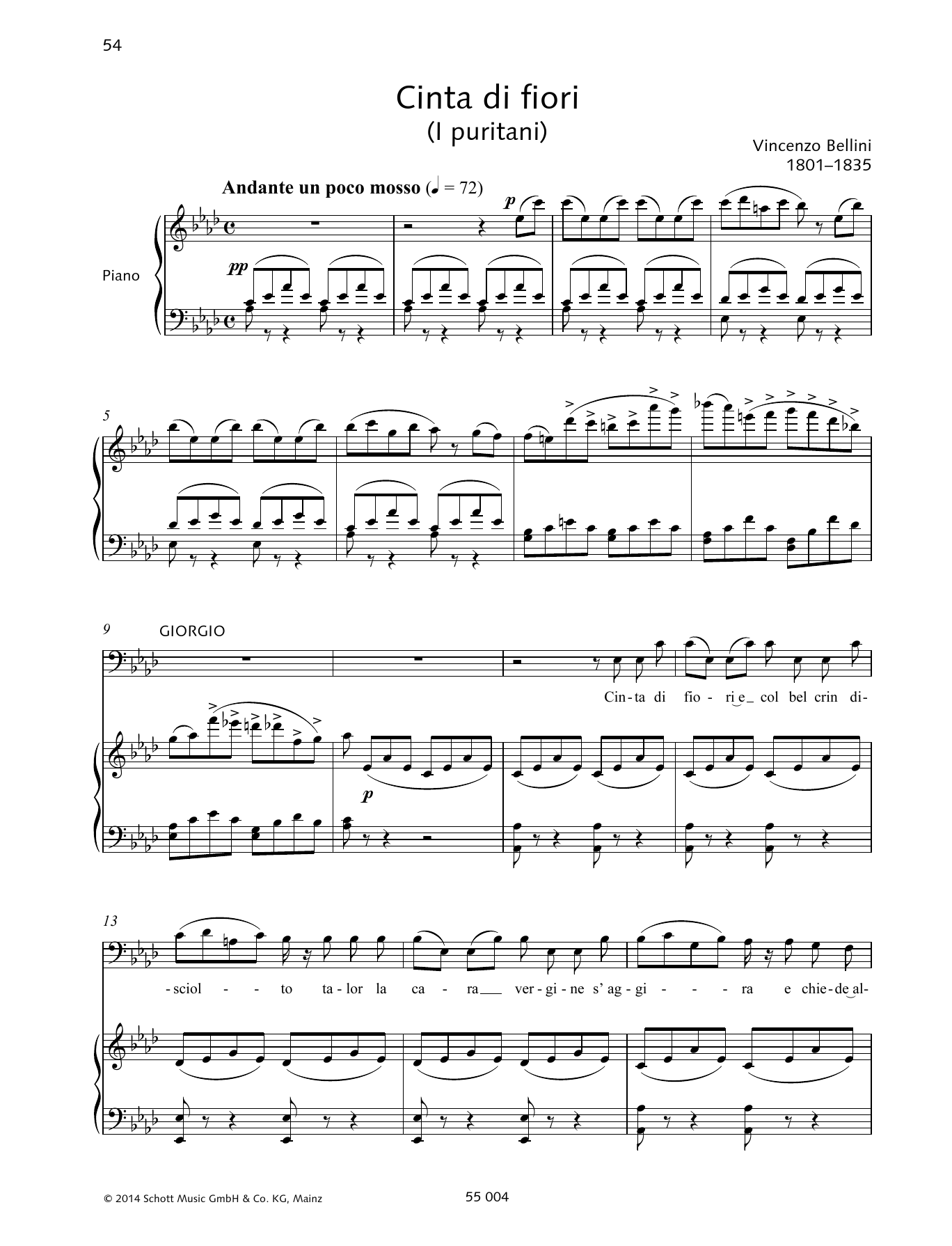 Vincenzo Bellini Cinta di fiori sheet music notes and chords arranged for Piano & Vocal