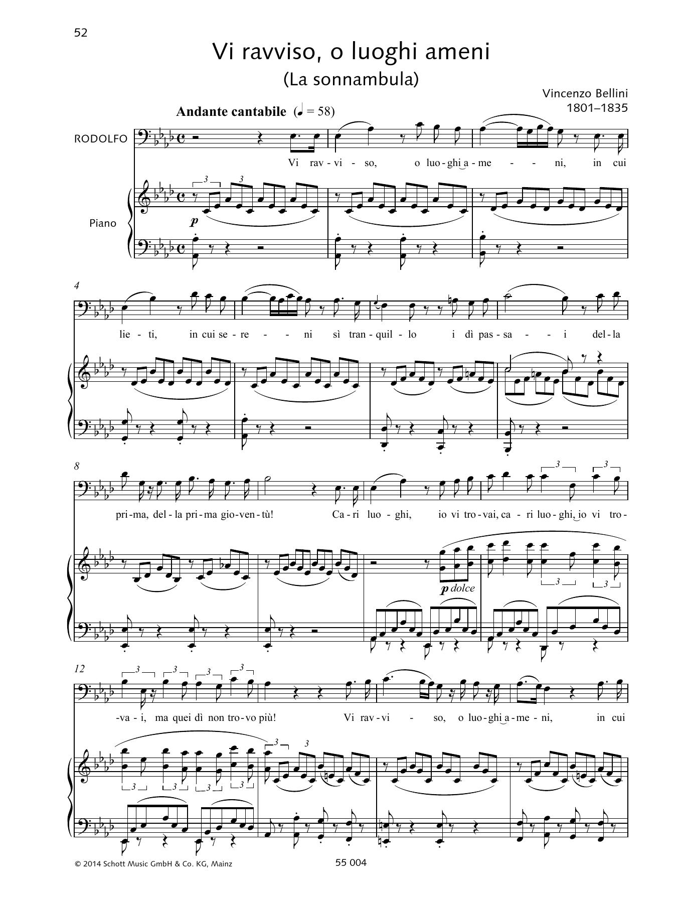 Vincenzo Bellini Vi ravviso, o luoghi ameni sheet music notes and chords arranged for Piano & Vocal