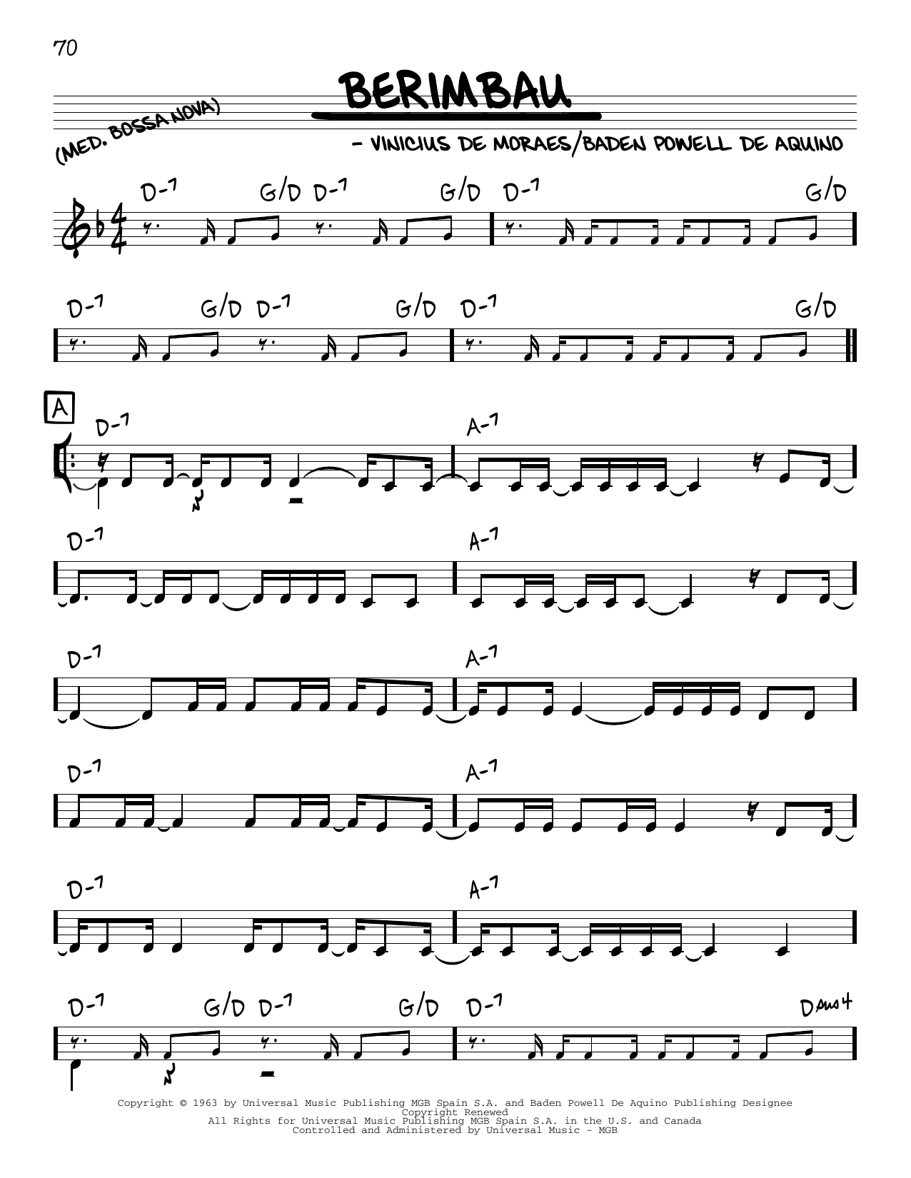 Vinicius de Moraes Berimbau sheet music notes and chords arranged for Real Book – Melody & Chords