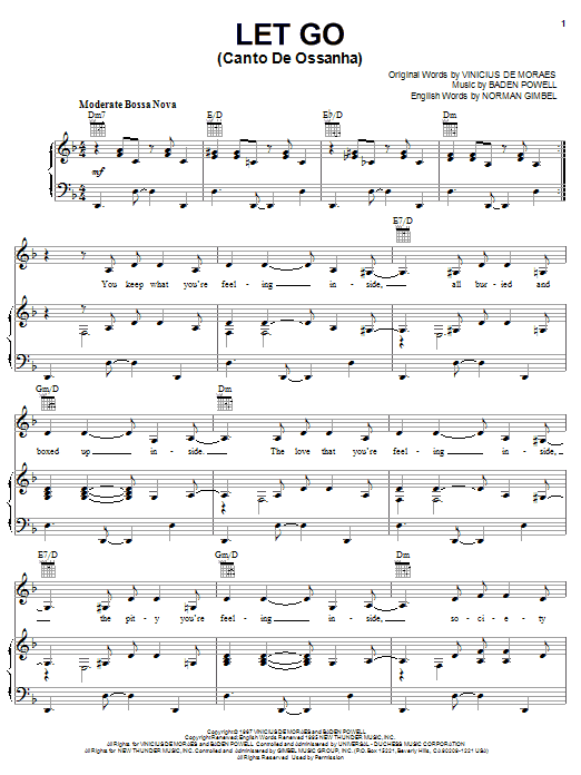 Vinicius de Moraes Let Go sheet music notes and chords arranged for Piano, Vocal & Guitar Chords (Right-Hand Melody)
