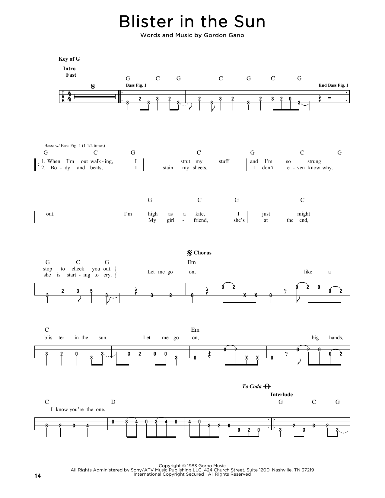Violent Femmes Blister In The Sun sheet music notes and chords arranged for Easy Bass Tab