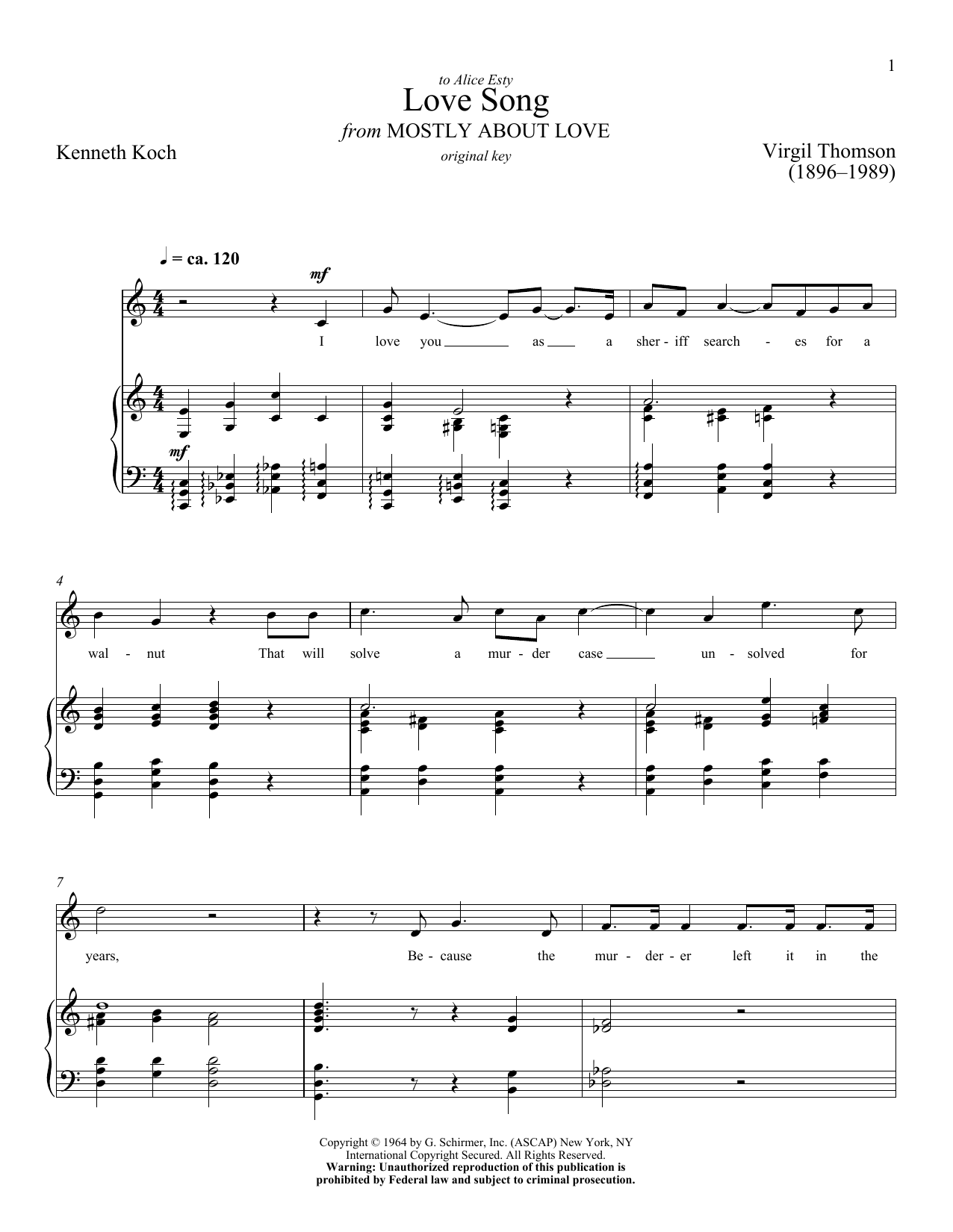 Virgil Thomson Love Song sheet music notes and chords arranged for Piano & Vocal
