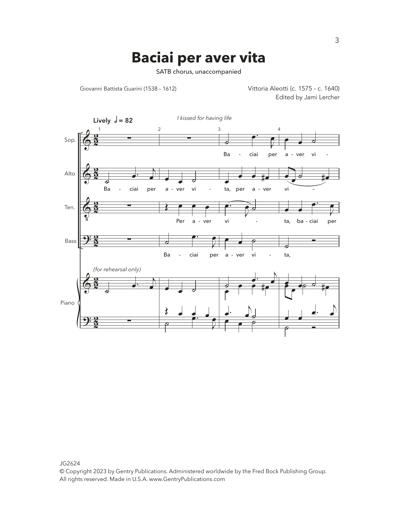 Vittoria Aleotti Baciai Per Aver Vita sheet music notes and chords arranged for SATB Choir