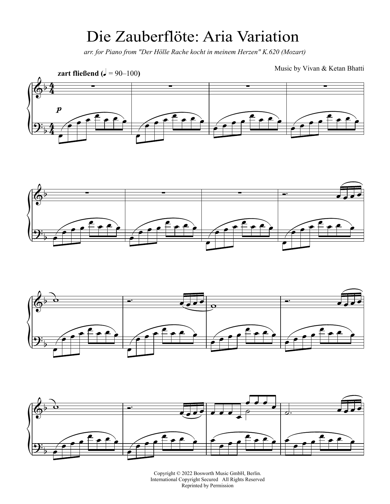 Vivan & Ketan Bhatti Die Zauberflöte: Aria Variation sheet music notes and chords arranged for Piano Solo
