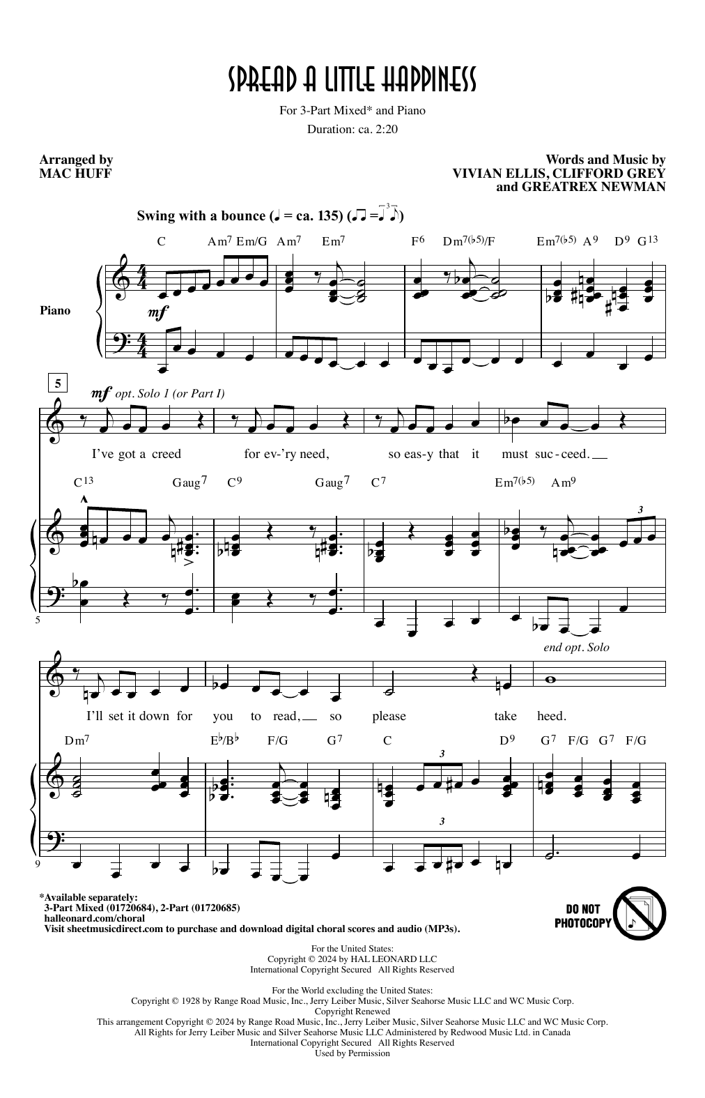Vivian Ellis, Greatrex Newman, and Clifford Grey Spread A Little Happiness (arr. Mac Huff) sheet music notes and chords arranged for 2-Part Choir