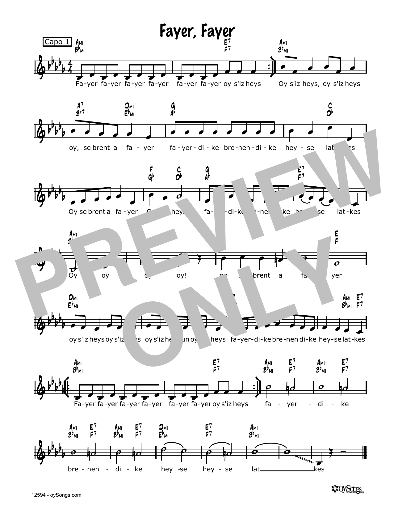 Vladimir Heyfetz Fayer, Fayer sheet music notes and chords arranged for Lead Sheet / Fake Book