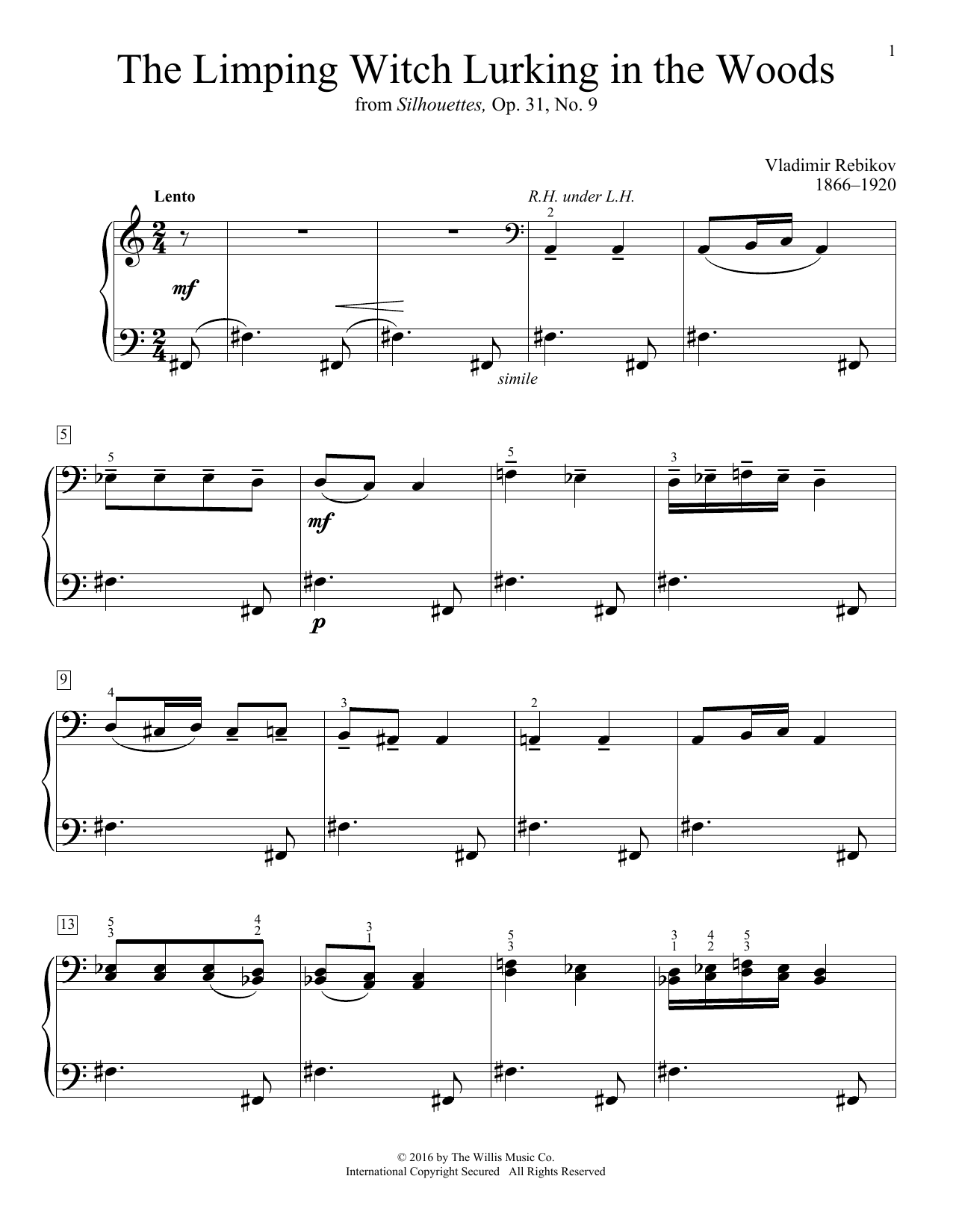 Vladimir Rebikov The Limping Witch Lurking In The Woods sheet music notes and chords arranged for Educational Piano