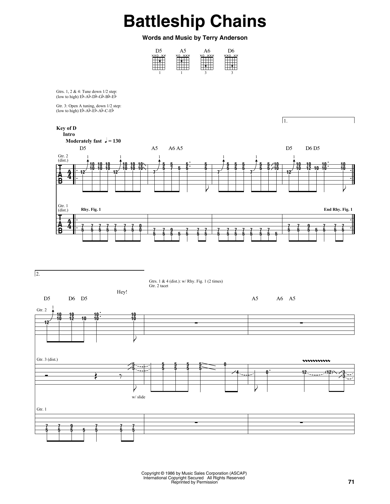 Volbeat Battleship Chains sheet music notes and chords arranged for Guitar Rhythm Tab