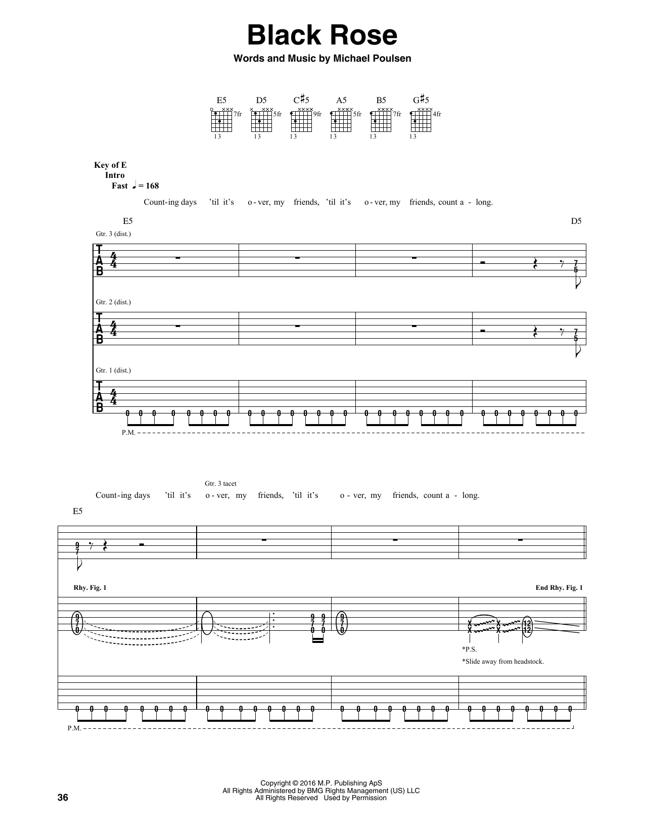 Volbeat Black Rose sheet music notes and chords arranged for Guitar Rhythm Tab