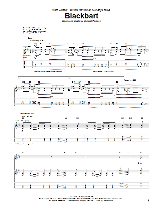 Volbeat Blackbart sheet music notes and chords arranged for Guitar Tab
