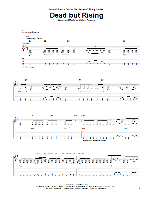 Volbeat Dead But Rising sheet music notes and chords arranged for Guitar Tab