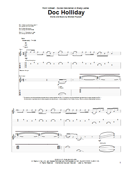 Volbeat Doc Holliday sheet music notes and chords arranged for Guitar Tab