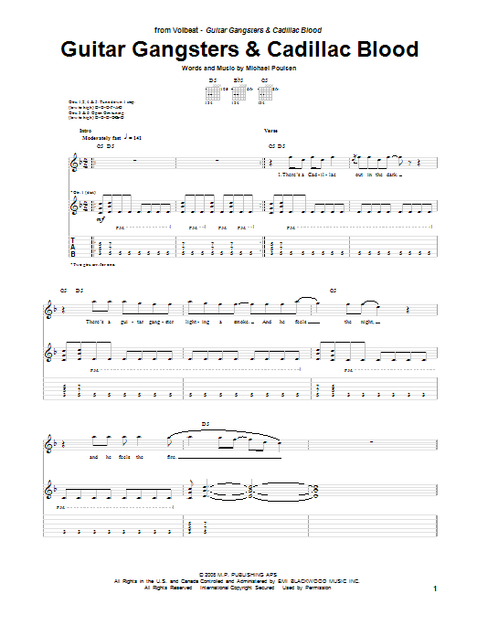 Volbeat Guitar Gangsters & Cadillac Blood sheet music notes and chords arranged for Guitar Tab