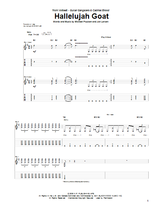 Volbeat Hallelujah Goat sheet music notes and chords arranged for Guitar Tab