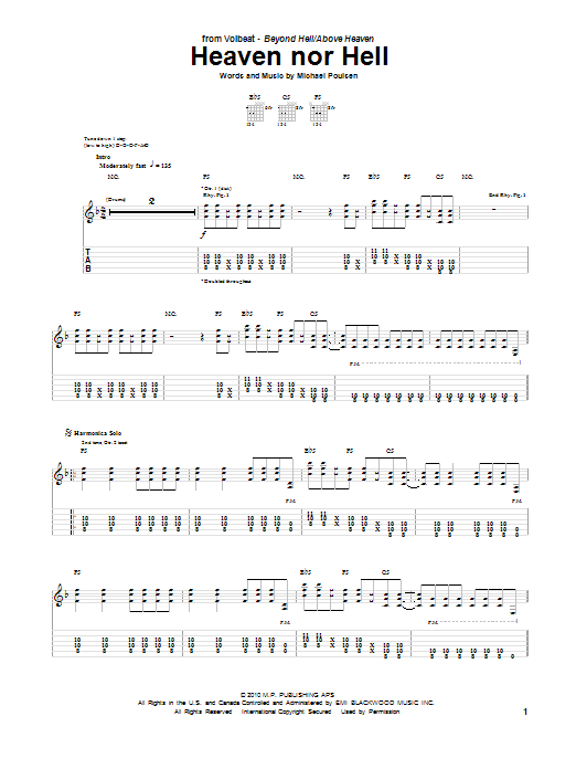Volbeat Heaven Nor Hell sheet music notes and chords arranged for Guitar Tab