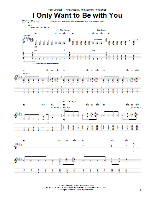 Volbeat I Only Want To Be With You sheet music notes and chords arranged for Guitar Tab
