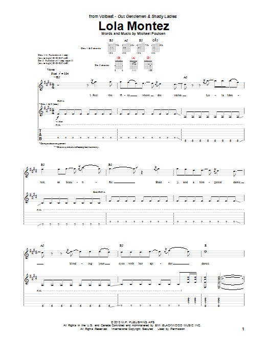 Volbeat Lola Montez sheet music notes and chords arranged for Guitar Tab