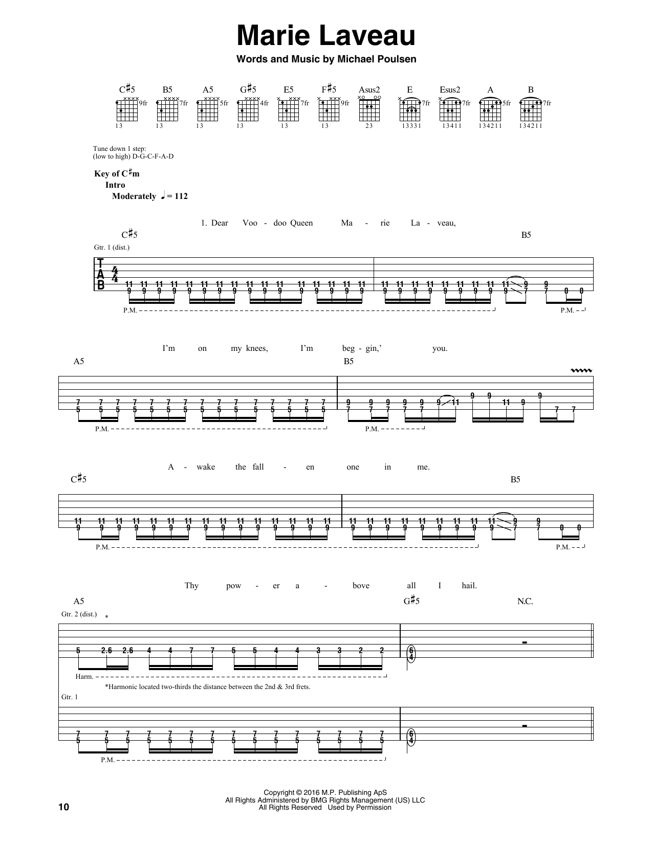 Volbeat Marie Laveau sheet music notes and chords arranged for Guitar Rhythm Tab