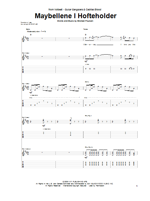 Volbeat Maybellene I Hofteholder sheet music notes and chords arranged for Guitar Tab