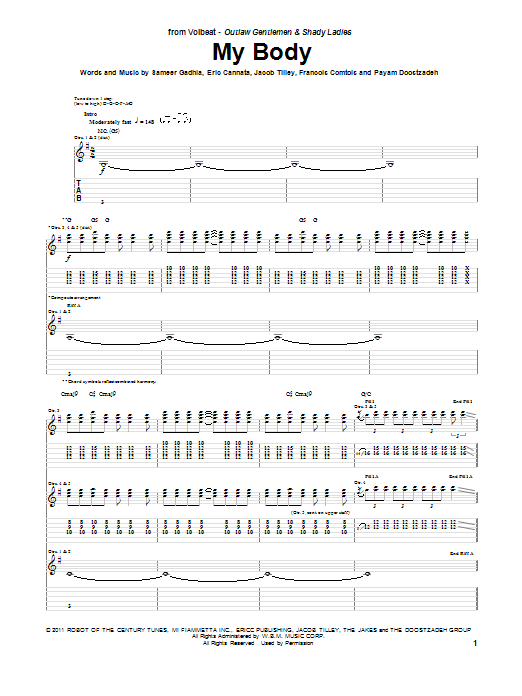 Volbeat My Body sheet music notes and chords arranged for Guitar Tab