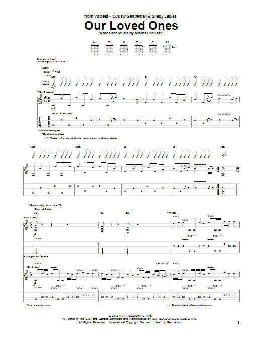 Volbeat Our Loved Ones sheet music notes and chords arranged for Guitar Tab