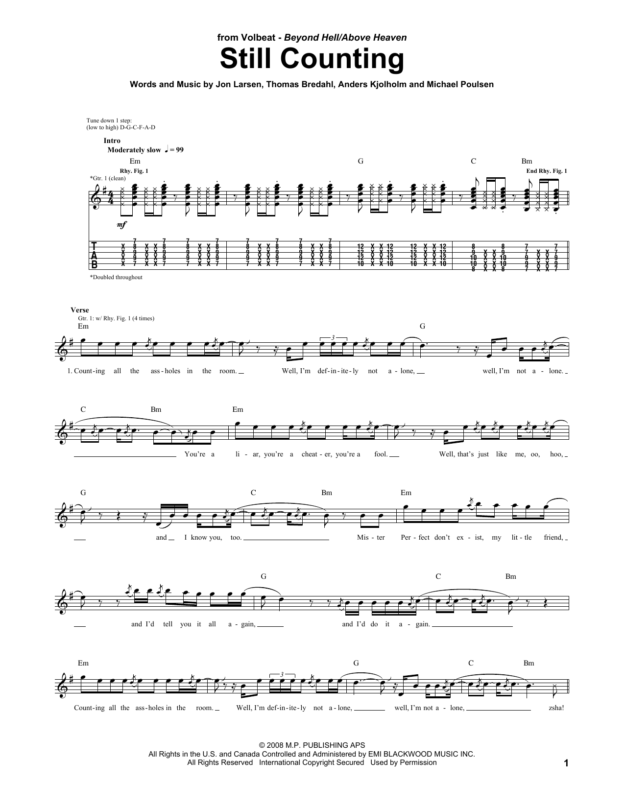 Volbeat Still Counting sheet music notes and chords arranged for Guitar Tab
