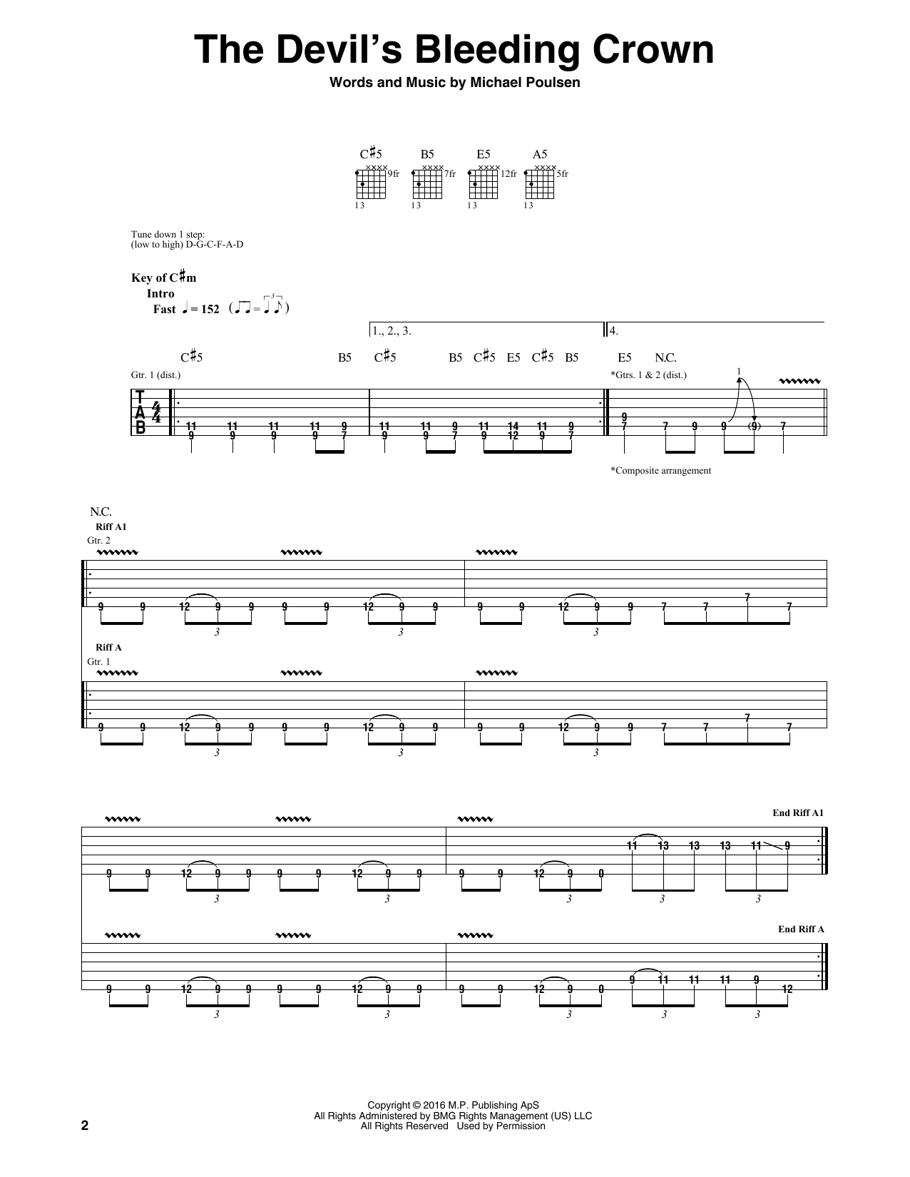 Volbeat The Devil's Bleeding Crown sheet music notes and chords arranged for Guitar Rhythm Tab