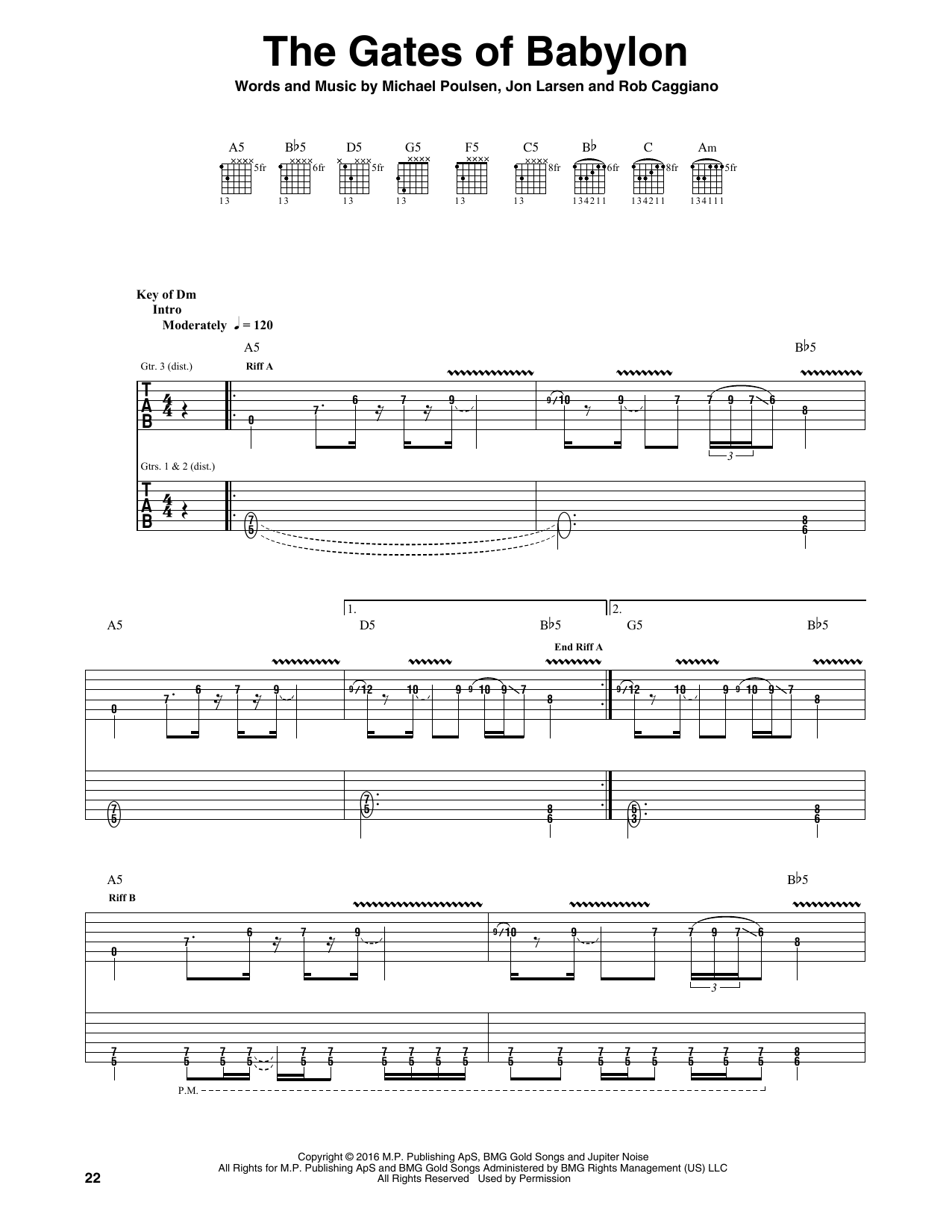 Volbeat The Gates Of Babylon sheet music notes and chords arranged for Guitar Rhythm Tab