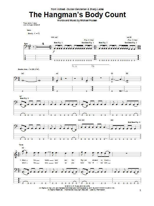 Volbeat The Hangman's Body Count sheet music notes and chords arranged for Guitar Tab