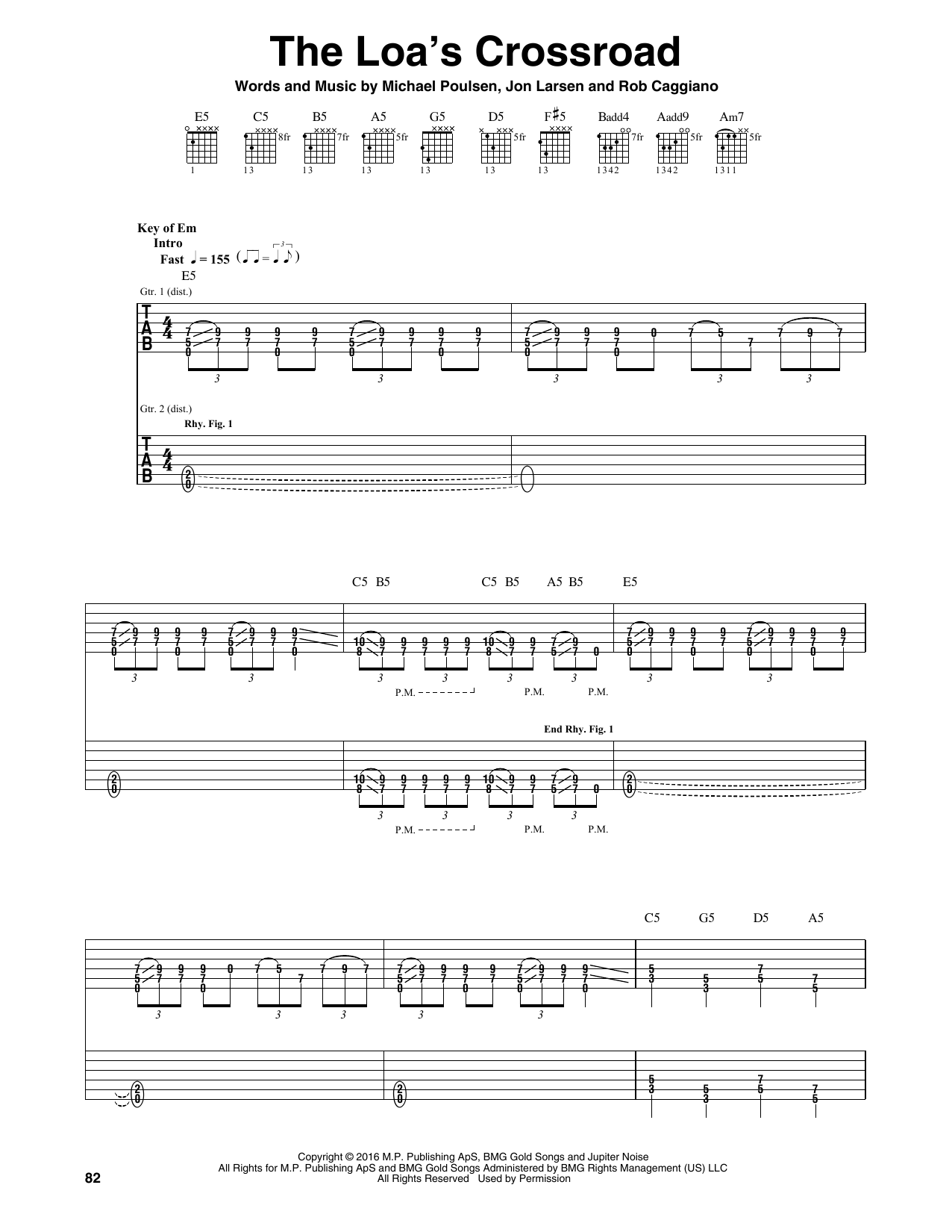 Volbeat The Loa's Crossroad sheet music notes and chords arranged for Guitar Rhythm Tab