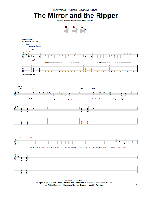 Volbeat The Mirror And The Ripper sheet music notes and chords arranged for Guitar Tab