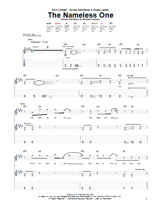 Volbeat The Nameless One sheet music notes and chords arranged for Guitar Tab