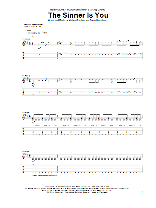 Volbeat The Sinner Is You sheet music notes and chords arranged for Guitar Tab